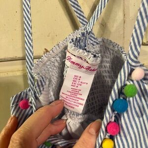 Tommy Bahama Size 8 Girls Blue and White Stripped Dress with Pompoms